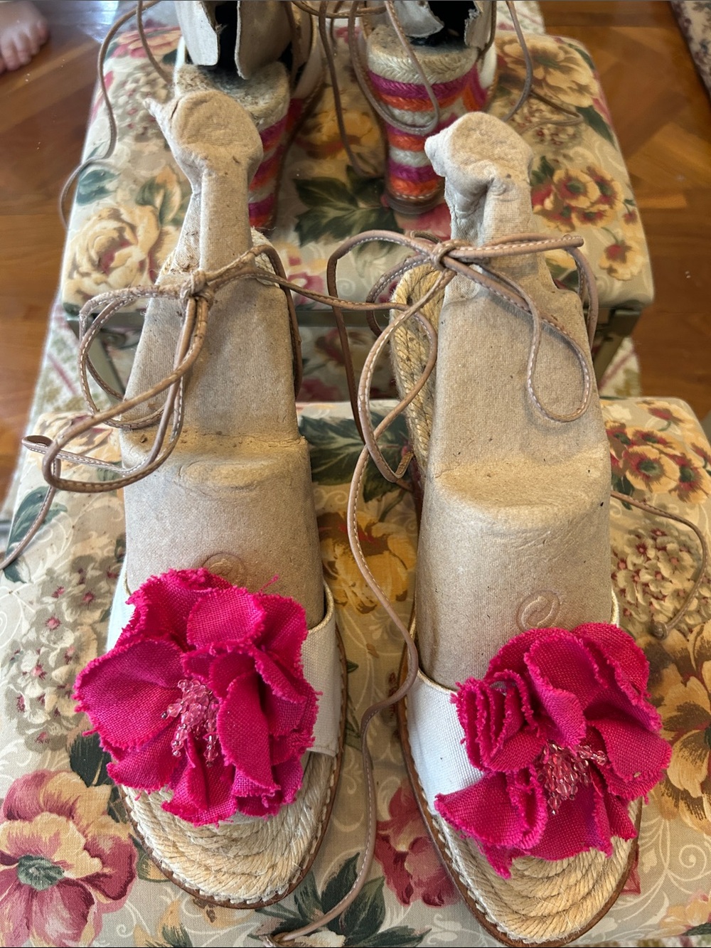 Kate Spade New York Espadrille Wedge Sandals with Fuchsia Flower